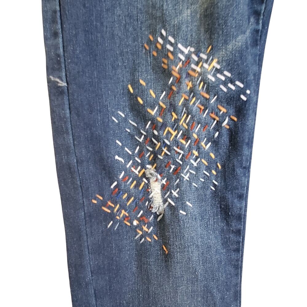 Upcycled Reworked Bonage Jeans Unique Boho Size 11 - Picture 7 of 9